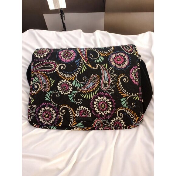 Vera Bradley Handbags - Vera Bradley Black Paisley Foldover Laptop Book Bag.